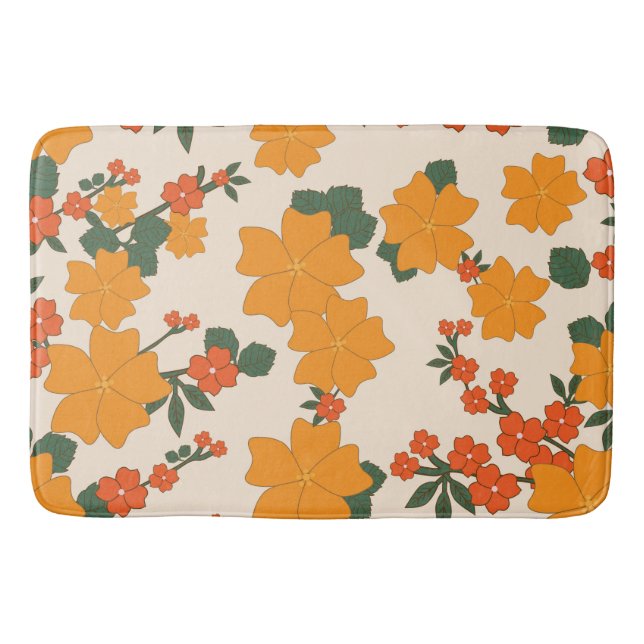 Orange Flowers, Floral Pattern, Pattern Of Flowers Bath Mat (Front)