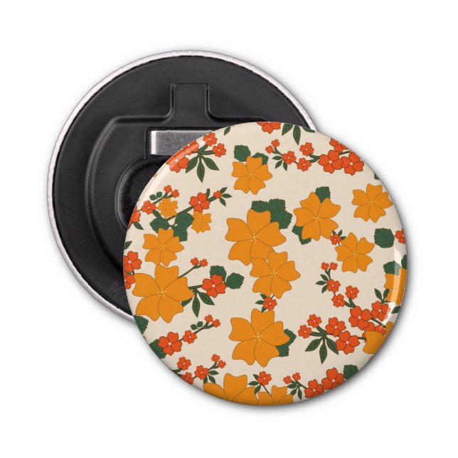 Orange Flowers, Floral Pattern, Pattern Of Flowers Bottle Opener (Front)
