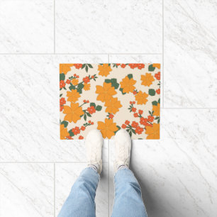 Orange Flowers, Floral Pattern, Pattern Of Flowers Doormat