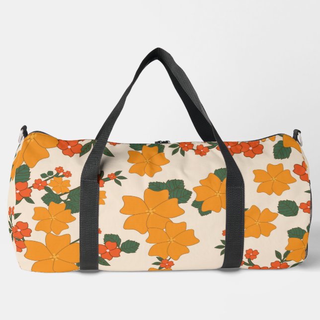 Orange Flowers, Floral Pattern, Pattern Of Flowers Duffle Bag (Front)