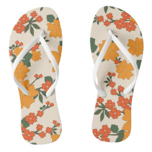 Orange Flowers, Floral Pattern, Pattern Of Flowers Flip Flops