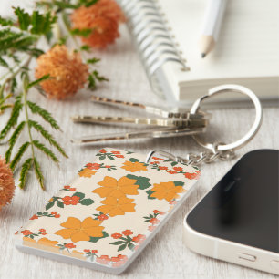 Orange Flowers, Floral Pattern, Pattern Of Flowers Keychain