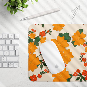 Orange Flowers, Floral Pattern, Pattern Of Flowers Mouse Pad