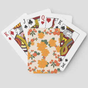Orange Flowers, Floral Pattern, Pattern Of Flowers Playing Cards