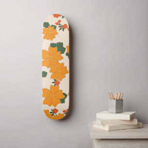 Orange Flowers, Floral Pattern, Pattern Of Flowers Skateboard