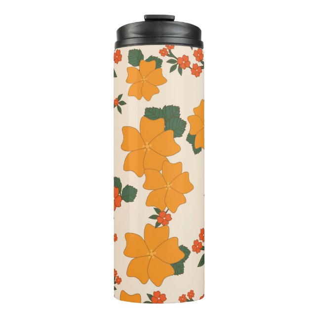 Orange Flowers, Floral Pattern, Pattern Of Flowers Thermal Tumbler (Front)