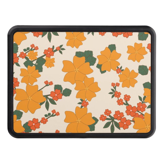 Orange Flowers, Floral Pattern, Pattern Of Flowers Trailer Hitch Cover (Front)