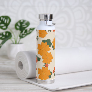 Orange Flowers, Floral Pattern, Pattern Of Flowers Water Bottle