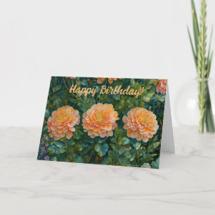 Orange Flowers Garden Art Birthday Card