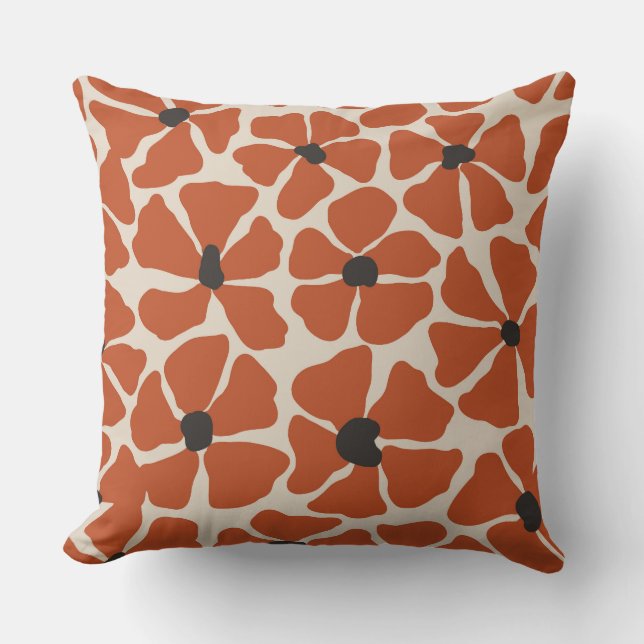 Orange Flowers Hand Drawn Pattern Throw Pillow (Front)