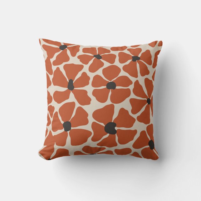 Orange Flowers Hand Drawn Pattern Throw Pillow (Front)