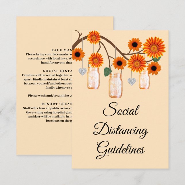 Orange Flowers Mason Jar Safety Measures Enclosure Card (Front/Back)