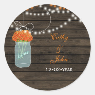 orange flowers mason jar wedding favour stickers