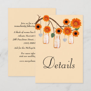 Orange Flowers Mason Jars Wedding Details Enclosure Card