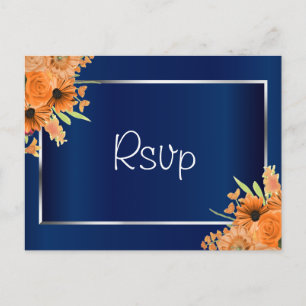 Orange Flowers on Navy Blue Postcard