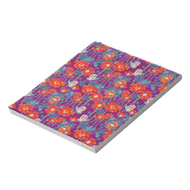 Orange flowers on purple throw pillow notepad (Rotated)