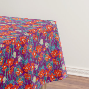 Orange flowers on purple throw pillow tablecloth