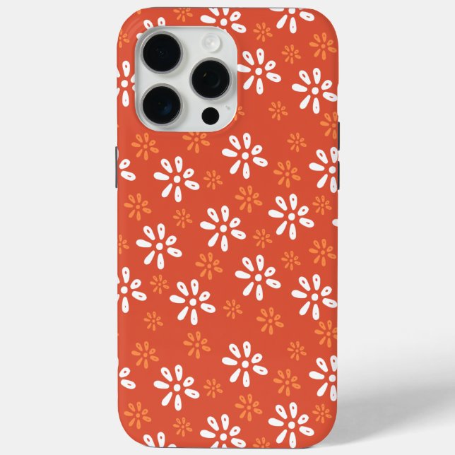 Orange Flowers Pattern iPhone 15 Pro Max Case (Back)