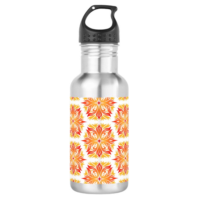 Orange Flowers, Pattern Of Flowers, Floral Pattern 532 Ml Water Bottle (Front)