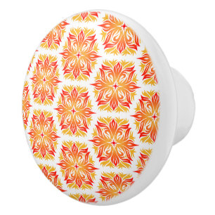 Orange Flowers, Pattern Of Flowers, Floral Pattern Ceramic Knob