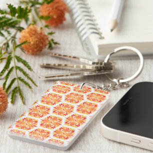 Orange Flowers, Pattern Of Flowers, Floral Pattern Keychain