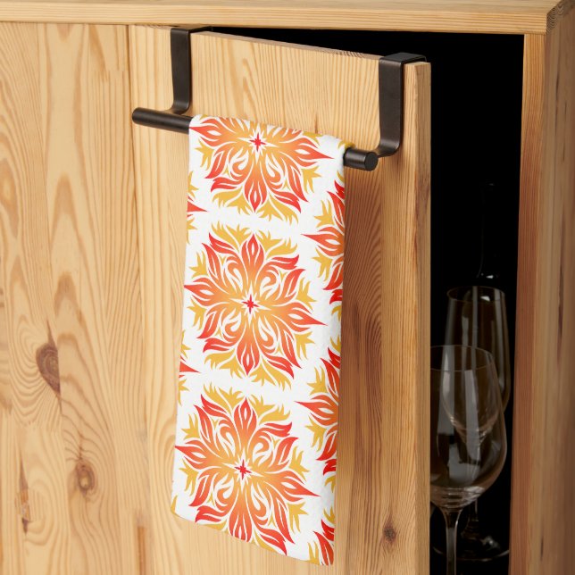 Orange Flowers, Pattern Of Flowers, Floral Pattern Kitchen Towel (Thirds Fold)