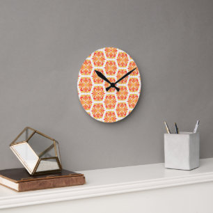 Orange Flowers, Pattern Of Flowers, Floral Pattern Round Clock