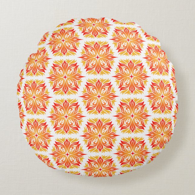 Orange Flowers, Pattern Of Flowers, Floral Pattern Round Pillow (Front)