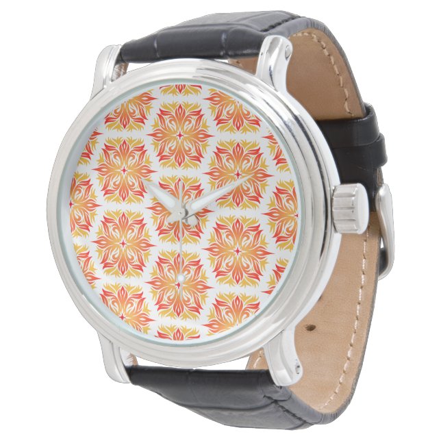 Orange Flowers, Pattern Of Flowers, Floral Pattern Watch (Angled)