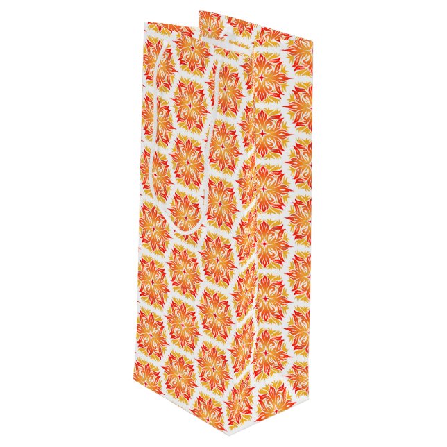 Orange Flowers, Pattern Of Flowers, Floral Pattern Wine Gift Bag (Back Angled)