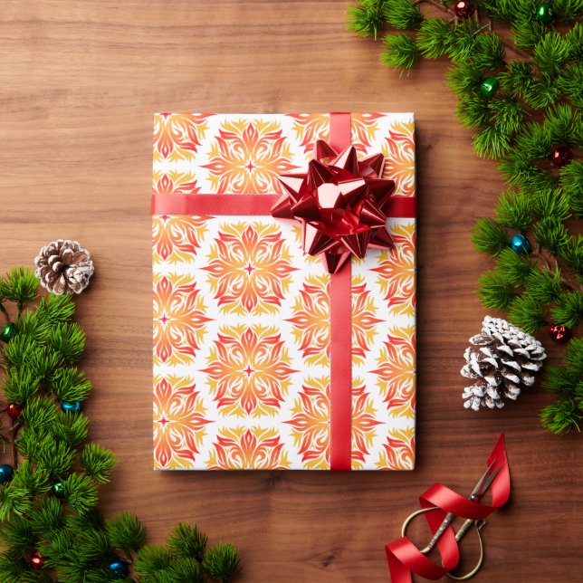 Orange Flowers, Pattern Of Flowers, Floral Pattern Wrapping Paper (Holiday Gift)