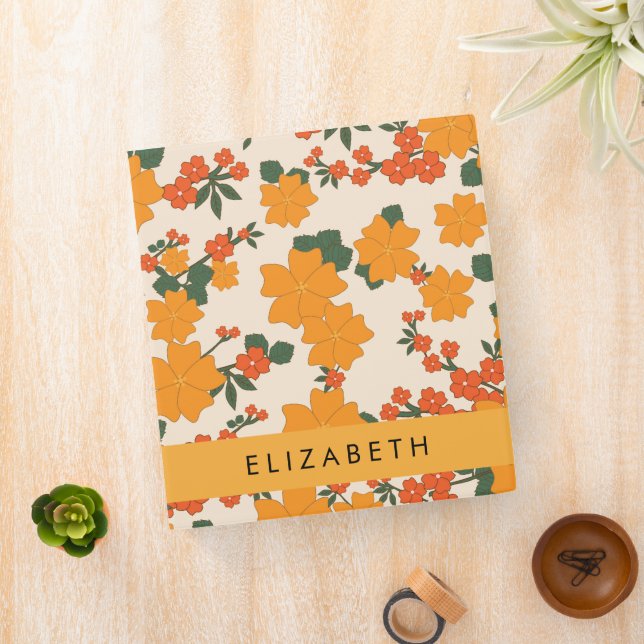 Orange Flowers, Pattern Of Flowers, Your Name Binder (In Situ)