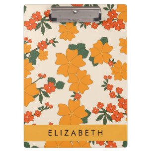 Orange Flowers, Pattern Of Flowers, Your Name Clipboard