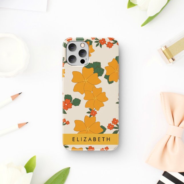Orange Flowers, Pattern Of Flowers, Your Name iPhone 16 Case (Creator Uploaded)