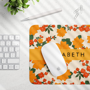 Orange Flowers, Pattern Of Flowers, Your Name Mouse Pad