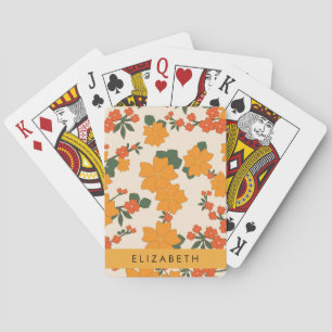 Orange Flowers, Pattern Of Flowers, Your Name Playing Cards