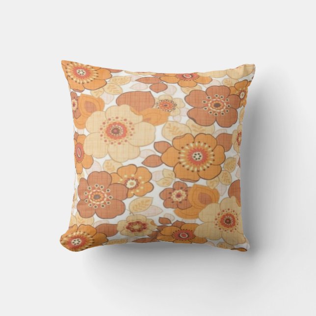 Orange flowers pattern throw pillow (Front)