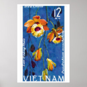 Orange Flowers Postage Stamp Print Vintage