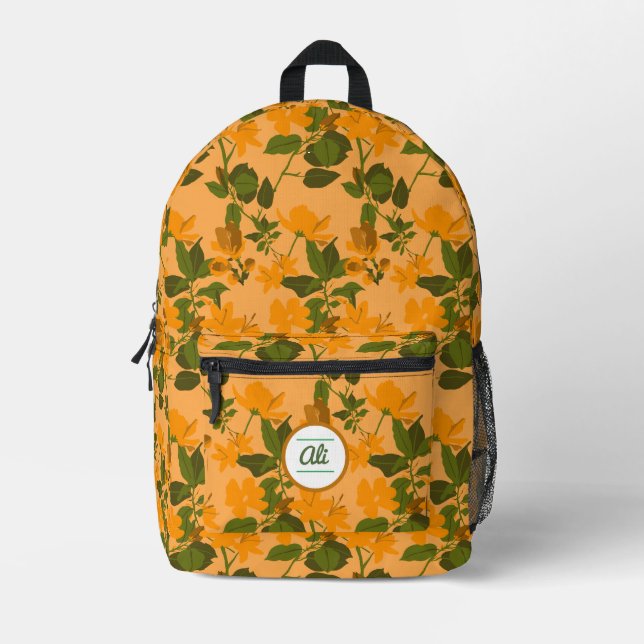 Orange flowers printed backpack (Front)