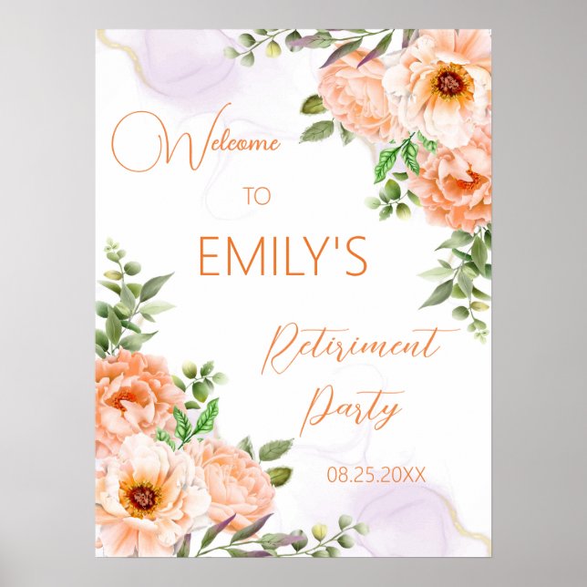 Orange Flowers Retirement Party Welcome Sign (Front)