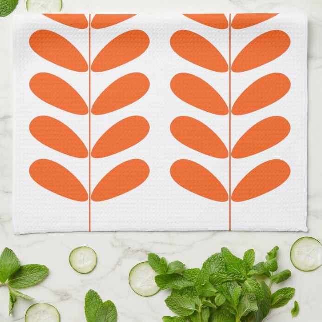 Orange Flowers Retro Mid Century Modern Kitchen Towel (Folded)