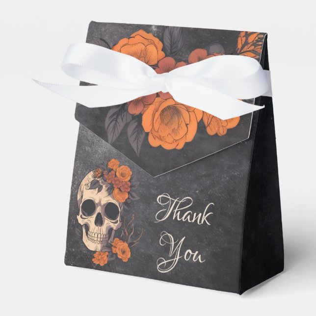 Orange Flowers simple Elegant Thank You  Favor Box (Front Side)