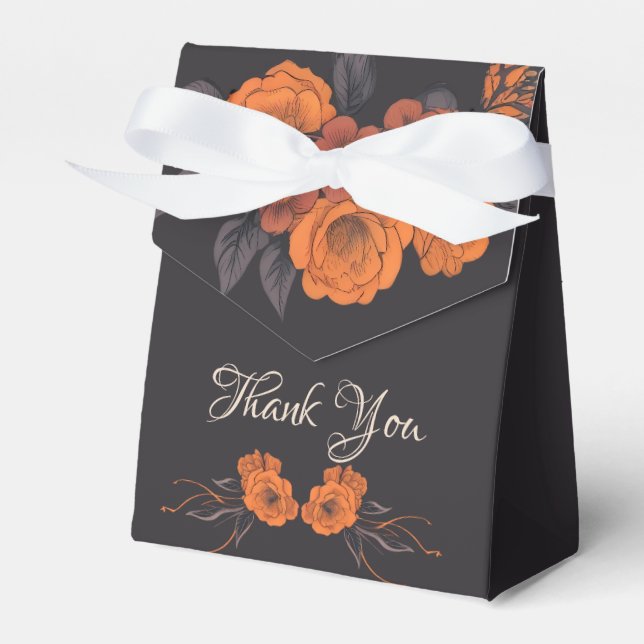 Orange Flowers simple Elegant Thank You  Favor Box (Front Side)