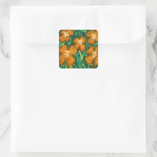 Orange Flowers Square Sticker (Bag)