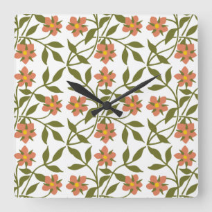 ORANGE FLOWERS SQUARE WALL CLOCK