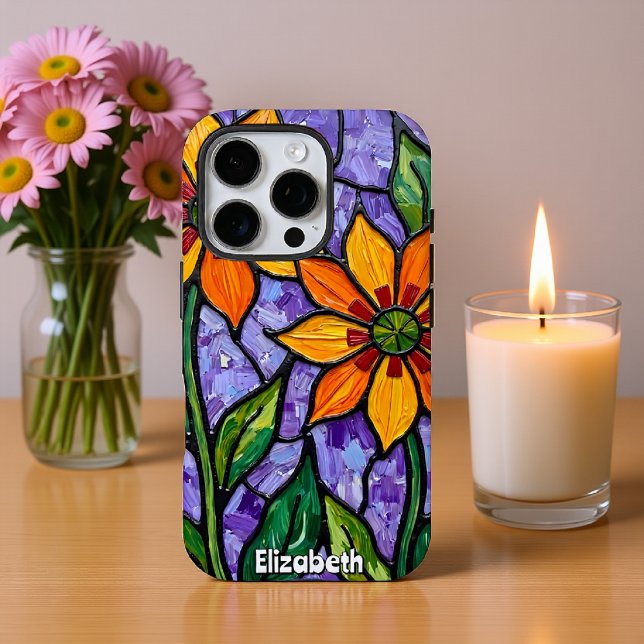 Orange Flowers Stained Glass Style Case-Mate iPhone Case (Creator Uploaded)