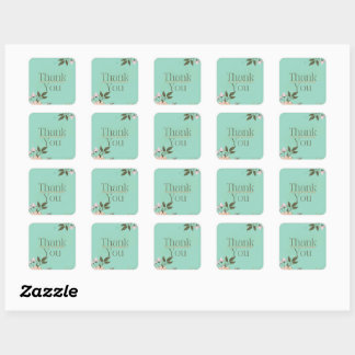 orange flowers thankful stickers, square sticker