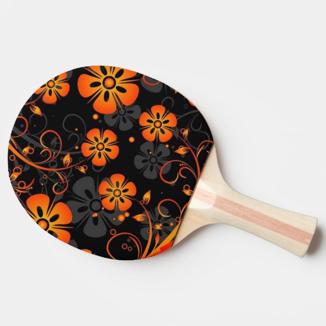 orange flowers vector art swirl ping pong paddle (Side)