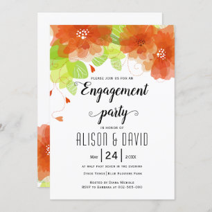 Orange flowers wedding engagemnet party invitation