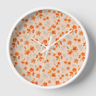 Orange Flowers with Green Leaves Clock